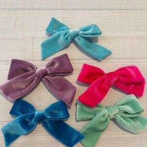 Velvet Bow Hair Clips Set - Pink, Purple, Blue, Green